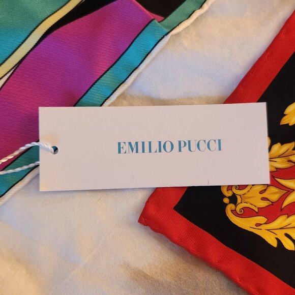 🎈 [Emilio Pucci] SILK Printed Scarf Foulards ITALY Pink Green Black White NEW - Picture 4 of 10